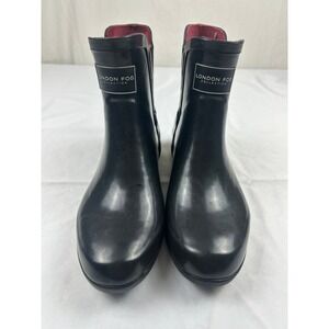 London Fog Piccadilly Black Rubber Rain Boots Womens Size 8 Ankle Booties